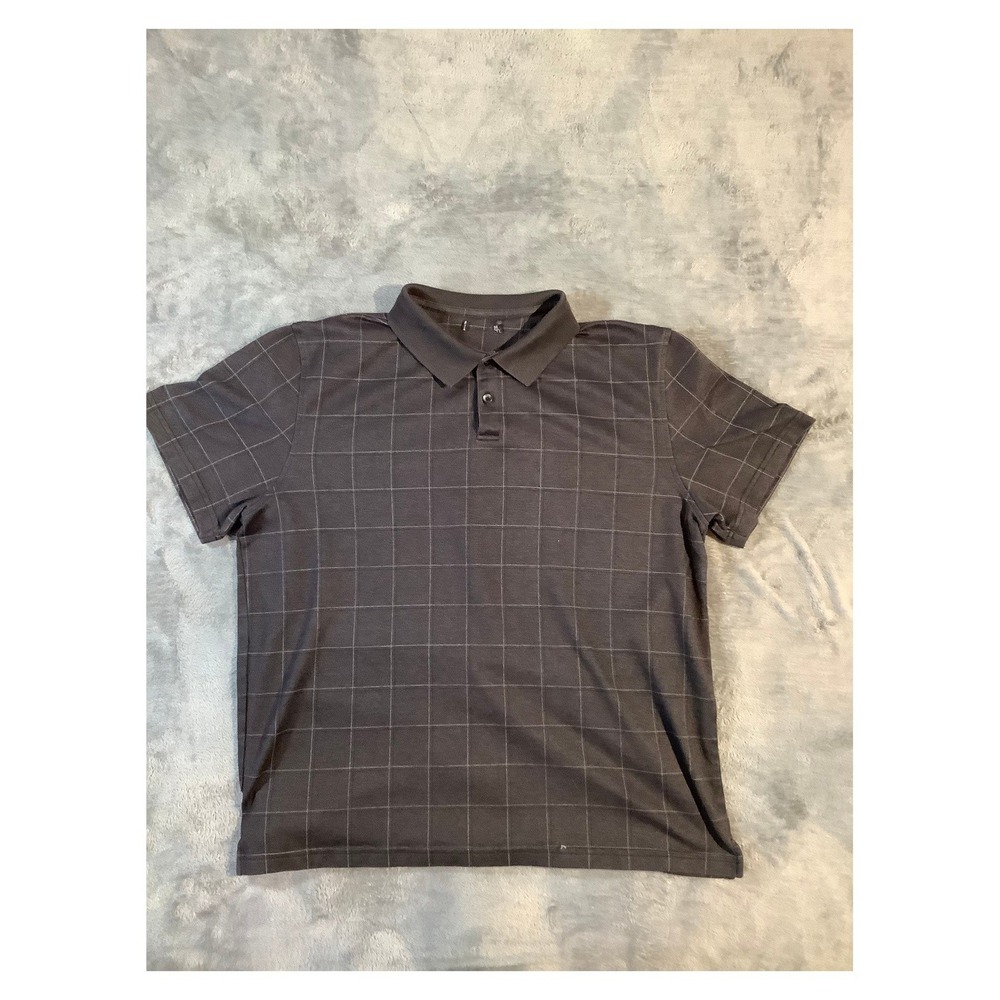 Men's XL Charcoal Grey Polo Shirt Check Pattern Short Sleeve
